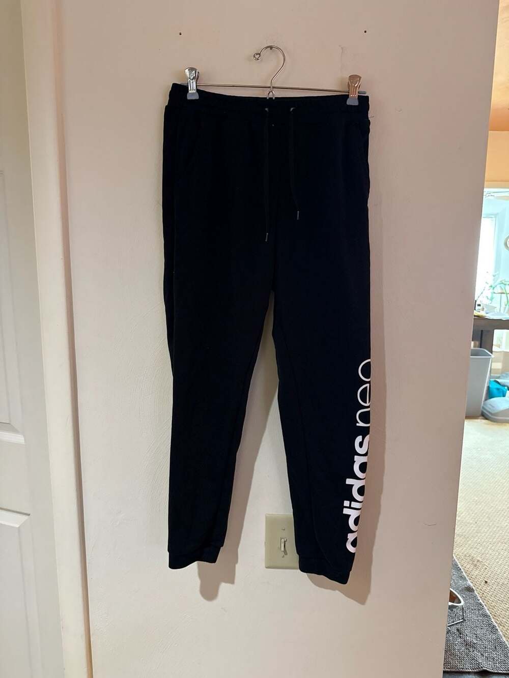 adidas Neo Black Jogger Sweatpants Large Logo Drawstring Streetwear 2017